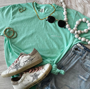 Mint Dainty Mama Embroidered Tee