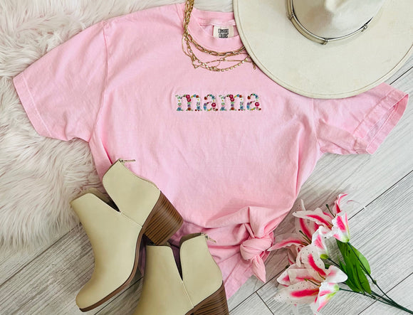 Mama Embroidered Floral Tee