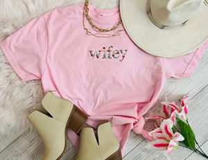 Wifey Floral Embroidered Tee