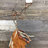 Orange Plaid Tassel Necklace