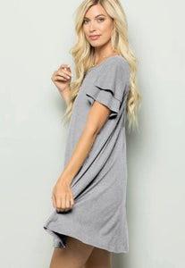 Ruffled Sleeve Solid Grey Dress
