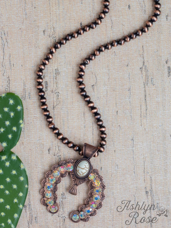SHOULD'VE BEEN A COWGIRL SQUASH BLOSSOM BEADED NECKLACE, COPPER