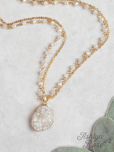 OH SO DELICATE WHITE STONE BEADED NECKLACE WITH GOLD CHAIN